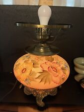 vintage hand painted hurricane lamp  And Top Shade See Pics Read Description picture
