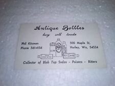 Vintage Antique Bottles Buy Sell Trade Hurley Wisconsin Business Card picture