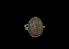 Ancient Egyptian Antique Copper Ring With Protect Stone Scareb Amulet picture
