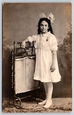 Postcard RPPC 10 Year Old Girl in White Dress with Room Screen Real Photo 1917 picture