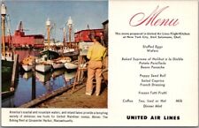 Vintage 1950s UNITED AIRLINES Menu Postcard Gloucester Harbor, Mass. / Unused picture