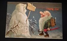 Snowman with Gnome Elf ~ Antique TUCK Christmas Fantasy Postcard-k32 picture