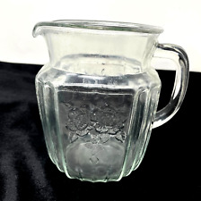 Vintage Small Juice Pitcher Clear Embossed Glass Sunflowers picture