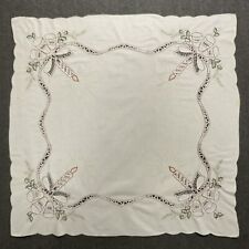 VTG Christmas Tablecloth Runner Embroidered Cut Outs Candles Holly Bells Square picture