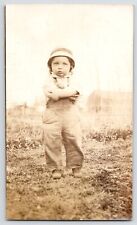 RPPC Tenacious Young Farmer Outstanding In His Field~Bib Overalls~Toddler c1910 picture