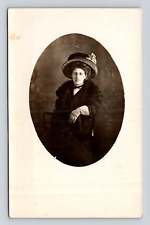 Antique Postcard RPPC Young Lady Big Hat Dress Victorian Woman Fur Coat Gloves picture