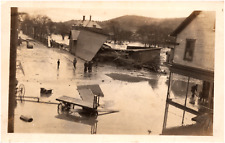 Flooded Street View in Unidentified Town Steel Bridge 1900s RPPC Postcard Photo picture
