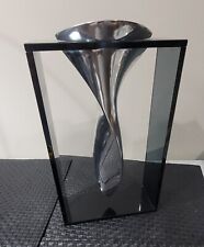 Lisa Mori Twisted Tornado Vase 1980's Polished Cast Aluminum Boxed Glass Mint picture