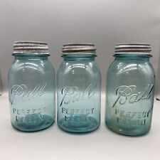 Antique Ball Perfect Mason Quart Jar #2 #5 #14 Aqua Blue with Zinc Lid Lot Of 3 picture