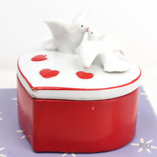 Vintage White Doves on a Red Heart Porcelain Trinket Box w/Lid Hand painted picture