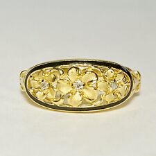 Honolulu Jewelry Co. 14K Yellow Gold Enamel Diamond Plumeria Sz 10.75 Ring 3.3g picture