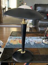 Vintage UFO Flying Saucer Touch Table Lamp Tapered Base Black Gold Glass picture