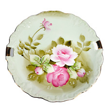 Lefton China Green Heritage Hand Painted Pink Roses Floral Plate picture