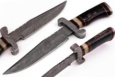 6 PCS Lot Custom Hand Made Damascus Blade Steel Bowie Hunting Knife Wood Handle picture