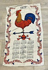 Vintage Fabric Tea Towel Calendar Rooster Weathervane Farm Barn Country 1972 picture