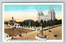 Salt Lake City UT-Utah, Temple Block, Brigham Young Monument Vintage Postcard picture