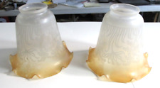 2 VIANNE Glass Lamp Shades, Gold Flashed, 2 Oil Lamp Shades, Light Globes Pair picture
