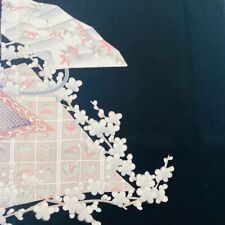 Geisha Kaga Yuzen #A 13.5x62 LONG Tomesode Black Silk Kimono Fabric ToE95 picture