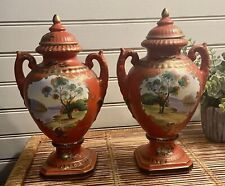 Vintage Fabulous Orange Porcelain Jar And Vase Set picture