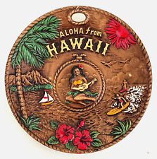 Vintage Raised 3D Relief Hawaii State Souvenir Wall Plate Surfer Hula Dancer picture