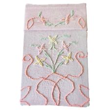 Vintage full double bedspread chenille cotton floral textured pink yellow green picture