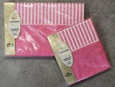 NEW Vtg CANNON Percale HOT PINK + WHITE STRIPE Full Flat Sheet + 2 Pillowcases picture