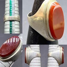 Beautiful Old Authentic Natural Carnelian Agate Pure Sliver Ring From Central As picture