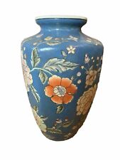 Vintage 1950s Blue Porcelain Large (12”) Hand Painted Japanese Vase From Macau picture