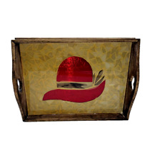 Vintage MCM OOAK Red hat and Hearts decorative Serving Tray Estate Collage Piece picture