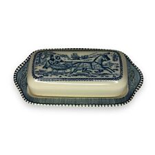 Vintage Royal China Currier and Ives 1/4 Lb Covered Butter Dish Blue Sleigh Ride picture