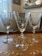 4 Vintage Floral Etched Wine Glasses Water Goblets, Rock Sharpe, 1950's picture