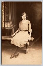 PostCard RPPC Early 1920s Elegantly dressed lady sitting portrait photo | c1920s picture