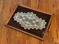 1940s Antique Lace Tray Glass Framed Wood And Handles picture