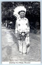 Phelps Wisconsin WI Postcard RPPC Photo Greetings Indian Chief 1950 Vintage picture