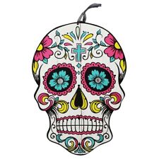 Day of the Dead Sugar Skull Hanging Wall Sign Glitter Cross Fast Sipping  picture