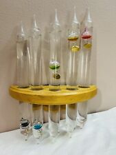 Galileo Thermometer Wall Mount Oak 5 Tube Glass Floating Original Box Germany picture
