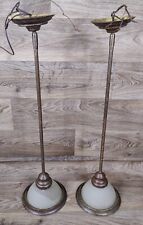 25” Long Pair Brown Pendant Lights Glass Shades w/Metal Rims Unbranded  See Pix picture