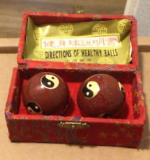 Red Chinese Enamel Health Meditation Balls Ying Yang aprox 4cm w box instruction picture