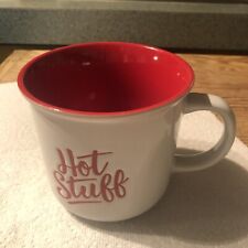 BURTON+ BURTON COFFEE TEA MUG ‘HOT STUFF’ CERAMIC ENGRAVED WORDS RED INTERIOR picture