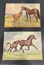 Two 2 Decorama Art Painted On Wood Horse Horses Ranch Mare Foal Colt picture