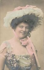 Woman With Hat Hand Colored Highly Embossed Real Photo Postcard rppc picture