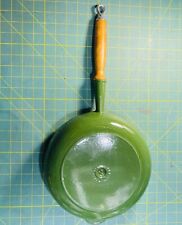 VTG Le CREUSET #24 Green Enamel Cast Iron Skillet Pan Wood Handle 10” picture