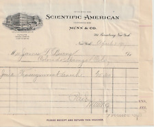 1907 SCIENTIFIC AMERICAN, MUNN & CO. BILLHEAD TO PRIVATE INDIVIDUAL, 2 PAGE picture