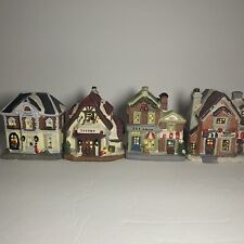 Lot Of 4 Christmas Village. Train Station,Candy Shop, Tavern & Pet Shop Creamic picture
