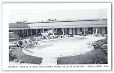 c1920's Sunset Motel's & Restaurant New Swimming Pool Columbus Georgia Postcard picture