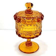 Amber Eyewinker Pedestal Compote Candy Dish & Lid 6.5” LG Wright Mosser picture