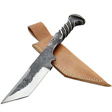 Hunting Camping Outdoor Tanto Full Tang Railroad Spike Knife w/ Leather Sheath picture
