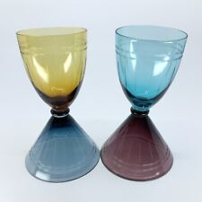 VTG MCM Set of 2 Colorful Etch Glass Topsy Turvy Double Sided Cocktail Glasses picture