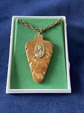 Vintg Necklace Jasper Stone Arrow Head Saint Kateri Tekakwitha Mohawk Christian picture