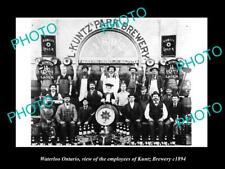 OLD POSTCARD SIZE PHOTO OF WATERLOO ONTARIO THE KUNTZ BREWERY WORKERS c1894 picture